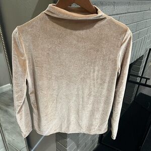 Velvet Long Sleeve Top in Beige